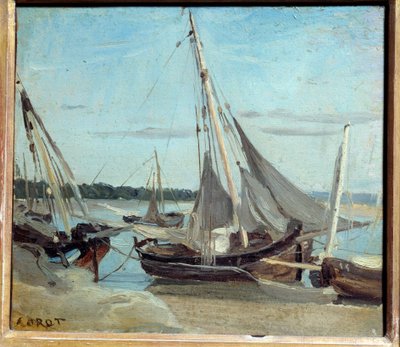Łodzie rybackie w kanale Trouville. Obraz Camille Corot (1796-1875) autorstwa Jean Baptiste Camille Corot