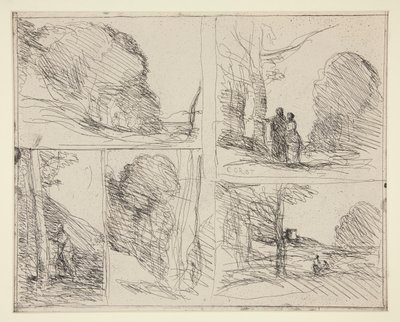Pięć szkiców: 1. Le Jardin de P?ricl?s (Ogród Peryklesa) 2. L autorstwa Jean Baptiste Camille Corot