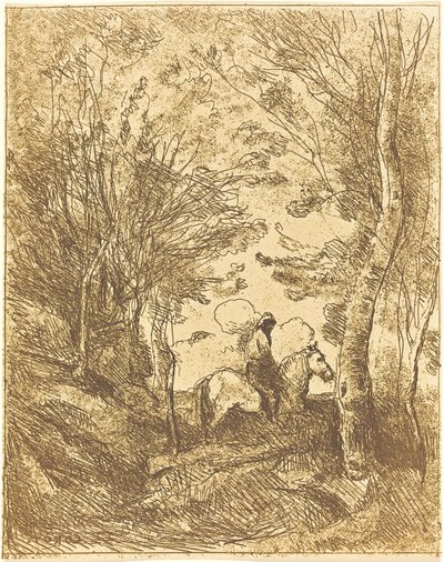 Jeździec w lesie, duży talerz (Le Grand Cavalier sous bois) autorstwa Jean Baptiste Camille Corot