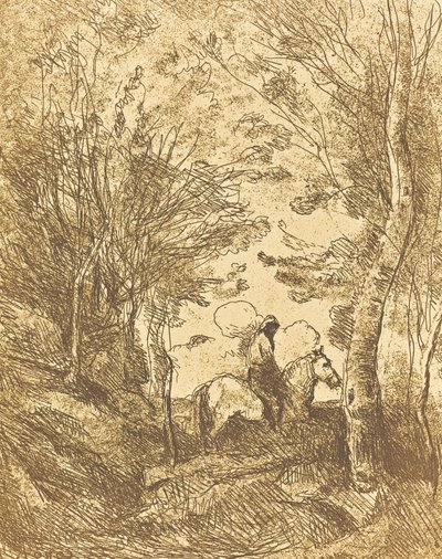 Jeździec w lesie, duży talerz Le Grand Cavalier sous bois, ok. 1930 r. 1854. autorstwa Jean Baptiste Camille Corot