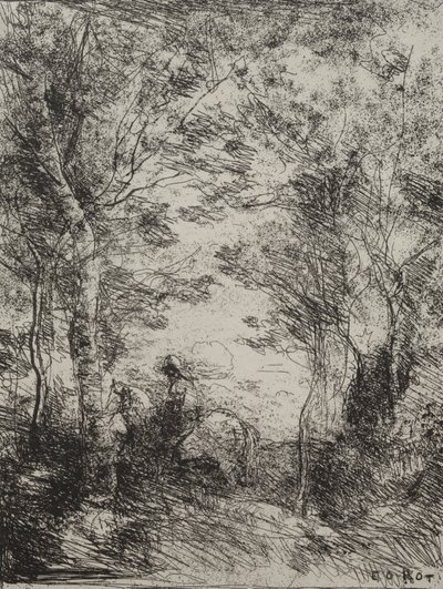 Horseman in the Woods, nadruk oryginalny 1854, wydrukowany w 1921 r. autorstwa Jean Baptiste Camille Corot
