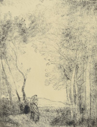 Młoda matka przy wejściu do lasu autorstwa Jean Baptiste Camille Corot