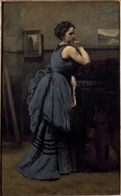 Dama w błękicie (olej na płótnie) autorstwa Jean Baptiste Camille Corot