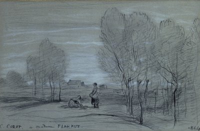 Krajobraz, 1864 (czarno-białe kredy na papierze) autorstwa Jean Baptiste Camille Corot
