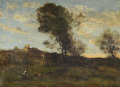 Ostatnie promienie słońca, c.1870 (olej na płótnie) autorstwa Jean Baptiste Camille Corot