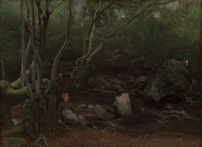 Lormes: Koza dziewczyna siedząca nad strumieniem w lesie, 1842. autorstwa Jean Baptiste Camille Corot
