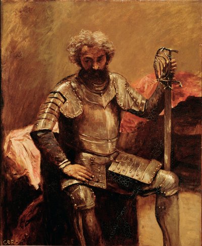 Mężczyzna w zbroi lub „” Siedzący człowiek z bronią”” Obraz Jeana Baptiste Camille Corot autorstwa Jean Baptiste Camille Corot