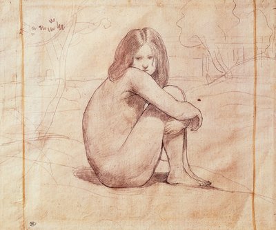 Naga dziewczyna siedząca, rysunek Jean-Baptiste-Camille Corot (1796-1875) autorstwa Jean Baptiste Camille Corot