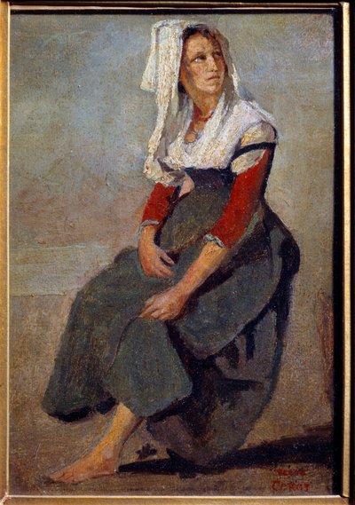 Portret Włoszki Marii de Sorre, siedzącej z głową do góry Obraz na tekturze Camille Corot autorstwa Jean Baptiste Camille Corot