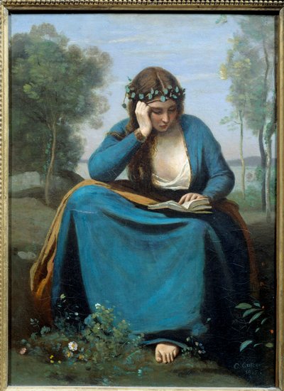 Czytelnik w koronie kwiatami lub muzą Virgile Obraz Camille Corot (1796-1875) 1845 wym. 0,45x0,34 m² autorstwa Jean Baptiste Camille Corot