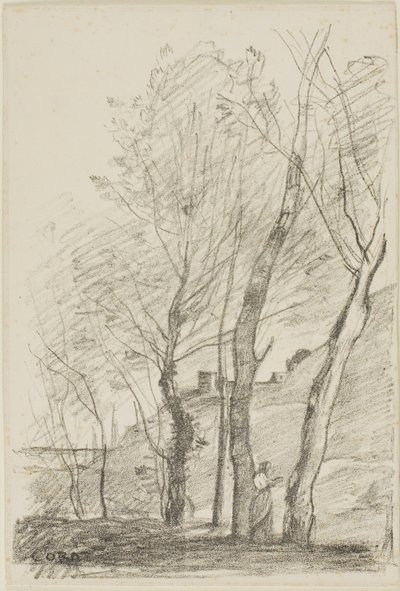 Czytanie pod drzewami autorstwa Jean Baptiste Camille Corot