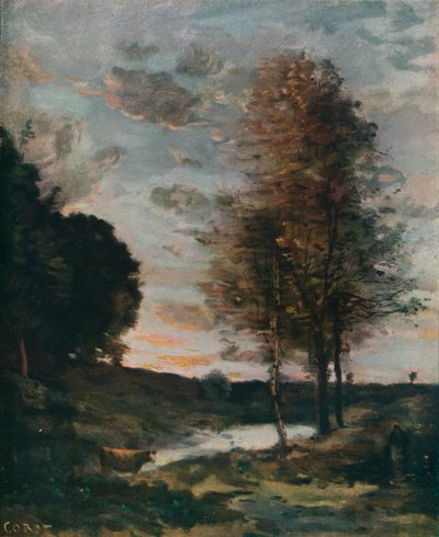 Zachodzące słońce, c1910 autorstwa Jean-Baptiste-Camille Corot