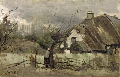 Domek kryty strzechą w Picardie autorstwa Jean Baptiste Camille Corot