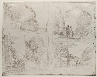 Ogród Peryklesa; Zaułek malarza; Bazgranina; Wielki Drwal; Wieża Henryka VIII autorstwa Jean Baptiste Camille Corot