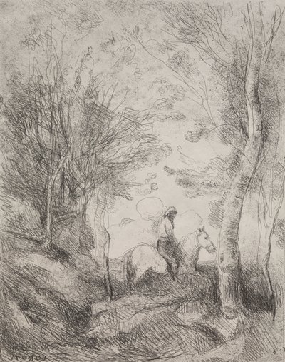 The Great Cavalier in the Wood, oryginalny nadruk 1854, wydrukowany w 1921 r. autorstwa Jean Baptiste Camille Corot