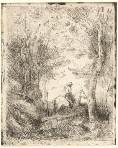Jeździec w lesie, duży talerz autorstwa Jean Baptiste Camille Corot