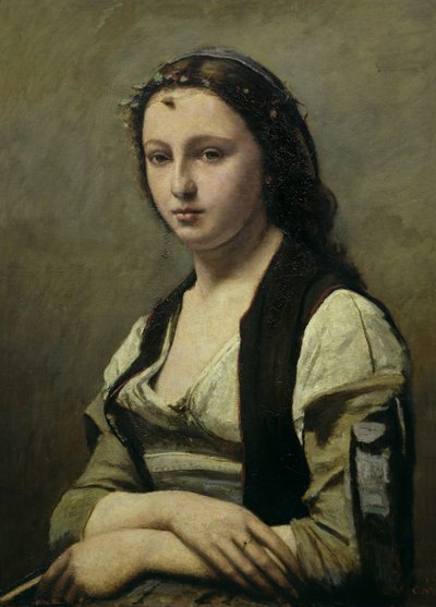 Kobieta z perłą, ok.1842 (olej na płótnie) autorstwa Jean Baptiste Camille Corot