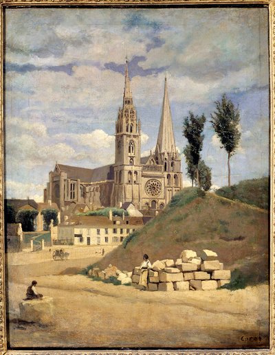Katedra w Chartres. Widok zewnętrzny katedry Notre Dame (Notre-Dame) w Chartres - obraz Camille Corot (1796-1875) autorstwa Jean Baptiste Camille Corot