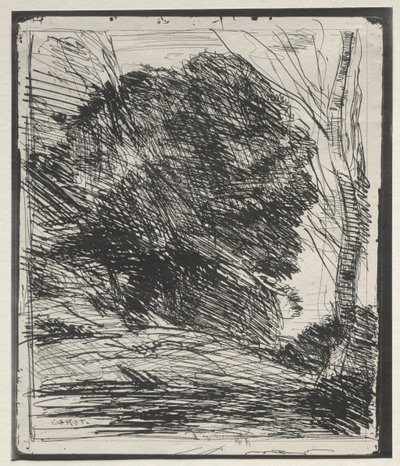 Drzewa na Górze, nadruk oryginalny 1856, wydrukowany w 1921 r. autorstwa Jean Baptiste Camille Corot