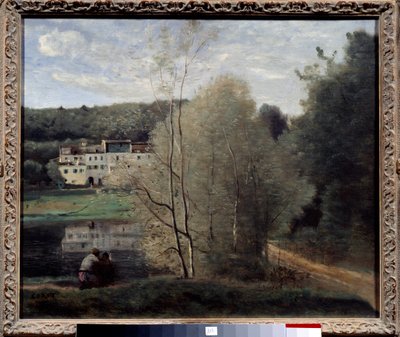Widok na miasto Avray, staw i dom Cabassud Malarstwo Camille Corot (1796-1875) 1840 Des mnisi, Centrum sztuki autorstwa Jean Baptiste Camille Corot