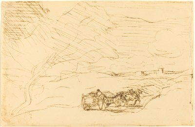Wagon jadący do miasta (Le Chariot allant a la ville) autorstwa Jean Baptiste Camille Corot