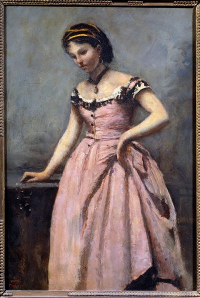 Młoda dziewczyna w różowej sukience Obraz Camille Corot (1796-1875) XIX-wieczne słońce. 0,46x0,32 m Paryż, musee d