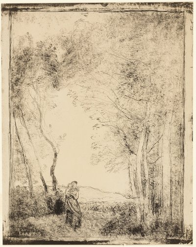 Młoda matka na skraju lasu autorstwa Jean-Baptiste-Camille Corot