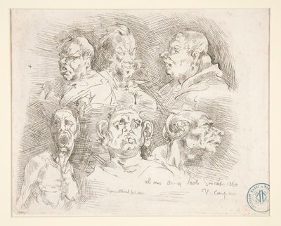Szkice groteskowych głów autorstwa Jean Baptiste Carpeaux