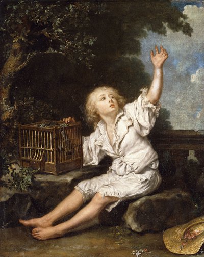 Chłopiec z pustą klatką dla ptaków, autorstwa Jean Baptiste Charpentier