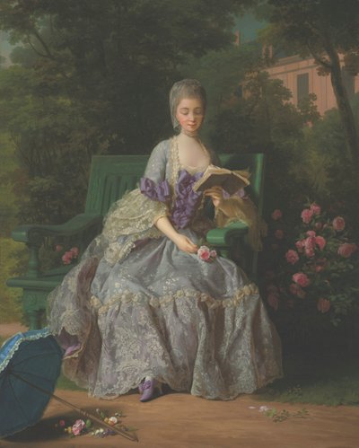 Portret Marii Teresy Ludwiki Sabaudzkiej, księżnej de Lamballe (1749-1792), siedzącej w pełnej długości, w liliowej sukni autorstwa Jean Baptiste Charpentier the Elder