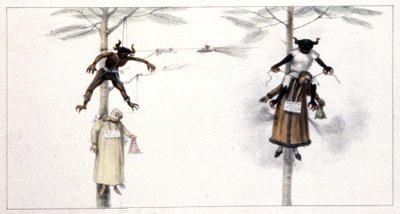 Brazylia: lalka pod wizerunkiem Judasza i Diabła spalona w Wielką Sobotę 1839 r. (grawerunek) autorstwa Jean Baptiste Debret