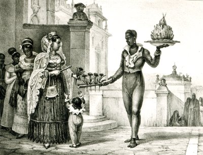 Gėlių pardavėja prie bažnyčios durų, iš „Voyage Pittoresque et Historique au Bresil“, poli autorstwa Jean Baptiste Debret
