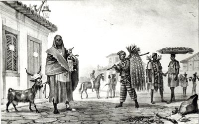 Dom do wynajęcia, konie i kozy na sprzedaż, z „Voyage Pittoresque et Historique au Bresil”, autorstwa Jean Baptiste Debret