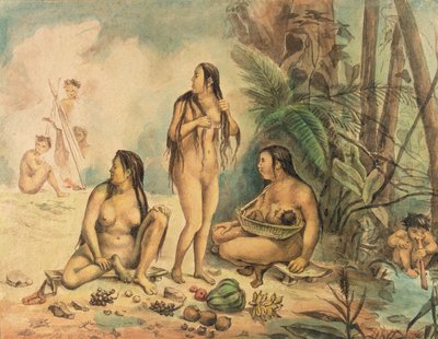 Rdzenna ludność Cantagalo, ok. 1826 (akwarela na papierze) (patrz także 177054) autorstwa Jean Baptiste Debret