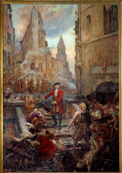 Kawaler Roze na Montee des Aroules w Marsylii Nicola Roze (1675-1733) uwalnia dzielnicę Armoules w Marsylii z ciał pestiferes podczas wielkiej zarazy w 1720 roku. Obraz Jean-Baptiste Duffaud (1852-1927) autorstwa Jean Baptiste Duffaud