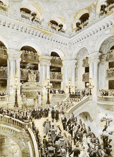 Inauguracja Opery Paryskiej, 5 stycznia 1875, 1878 (wc i białe na papierze) autorstwa Jean-Baptiste Edouard Detaille