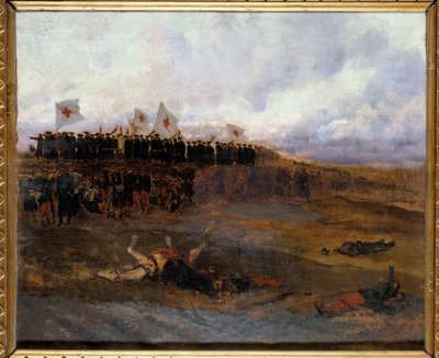 Oblężenie Paryża 1870: „”bracia szkół doktryny chrześcijańskiej kierują się na pole bitwy”” Obraz Edouarda Detaille (1848-1912) 1872 nd. 0,53x0,65 m² autorstwa Jean Baptiste Edouard Detaille
