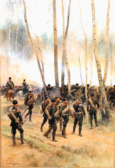 Żołnierz na froncie, 1885 (wc, czarny tusz i akwarela na papierze) autorstwa Jean-Baptiste Edouard Detaille