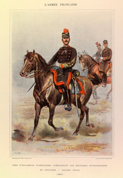 Typy i umundurowanie francuskiej armii kapitana Julesa Richarda, zilustrowane przez Edouarda Detaille (1848-1912): szef szwadronu artylerii dowodzący baterią kawalerii dywizyjnej w dużym stroju w 1887 r., kolekcja prywatna autorstwa Jean Baptiste Edouard Detaille