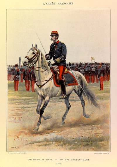 Typy i mundury francuskiego Armee kapitana Julesa Richarda, zilustrowane przez Edouarda Detaille (1848-1912): Piechota liniowa: kapitan chorąży w 1885, kolekcja prywatna autorstwa Jean-Baptiste Edouard Detaille