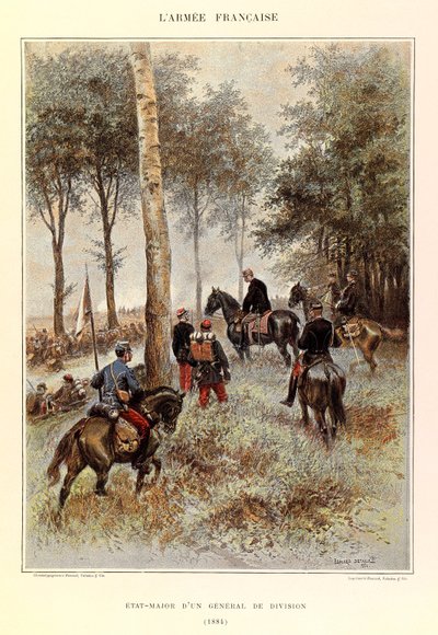 Typy i mundury francuskiego Armee kapitana Julesa Richarda, zilustrowane przez Edouarda Detaille (1848-1912): sztab generała dywizji w 1884 r., kolekcja prywatna autorstwa Jean Baptiste Edouard Detaille