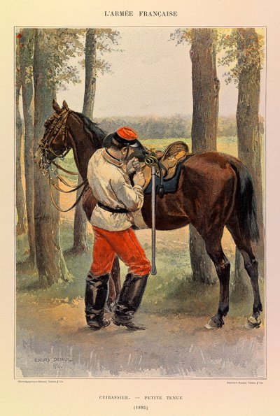 Typy i mundury francuskiej Armii kapitana Julesa Richarda, zilustrowane przez Edouarda Detaille (1848-1912): Kirasjer w małej sukience z 1885 r., zbiory prywatne autorstwa Jean Baptiste Edouard Detaille