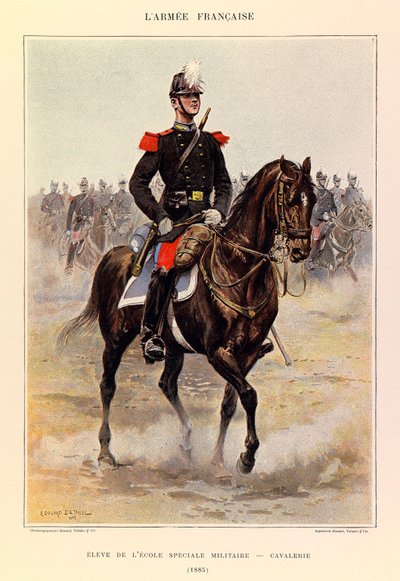 Typy i umundurowanie francuskiego Armee kapitana Julesa Richarda, zilustrowane przez Edouarda Detaille (1848-1912): Uczeń specjalnej szkoły wojskowej: Kawaleria w 1885 r., zbiory prywatne autorstwa Jean-Baptiste Edouard Detaille