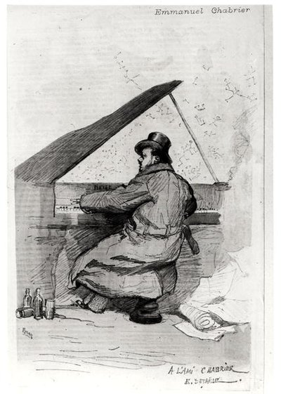 Alexis Emmanuel Chabrier (1841-94) przy fortepianie, grawerowany przez Floriana (patrz także 165875) autorstwa Jean-Baptiste Edouard after Detaille
