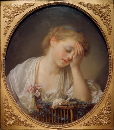Młoda dziewczyna płacze nad swoim martwym ptakiem autorstwa Jean Baptiste Greuze