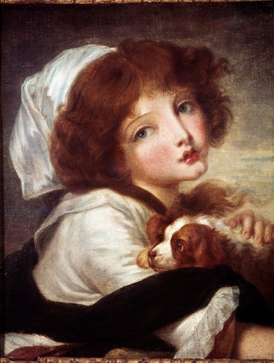 Młoda dziewczyna z psem Obraz Jeana Baptiste Greuze (1725-1805) XVIII-wieczny Paryż, Musee Cognacq Jay. autorstwa Jean Baptiste Greuze