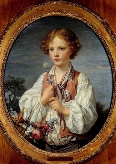 Młody chłopiec w koszu kwiatów – Jean Baptiste Greuze (1725-1805) 1761 autorstwa Jean Baptiste Greuze