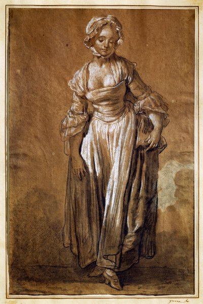 Stojąca młoda dziewczyna, rysunek autorstwa Jean-Baptiste Greuze (1725-1805) autorstwa Jean Baptiste Greuze