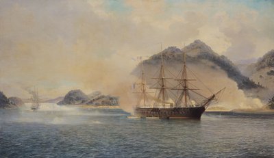 Bitwa morska w cieśninie Shimonoseki, 20 lipca 1863, 1865 autorstwa Jean Baptiste Henri Durand Brager