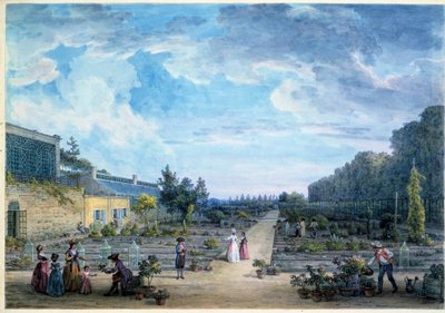 Widok litografii Jardin du Roi (obecny Jardin des Plantes) autorstwa Jeana Baptiste Hilaire